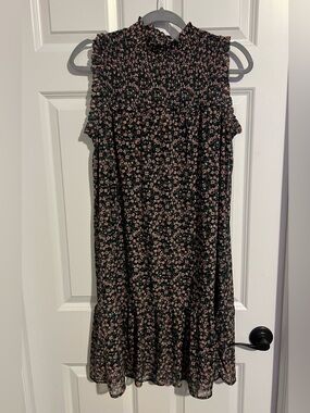 Maurices Black Floral Sleeveless Ruffled Neck Dress